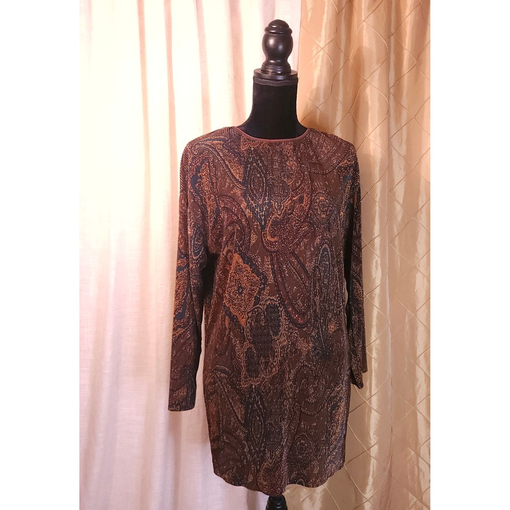 Vintage Retro Accordian Pleated Long Sleeve Dress by Express Tricot